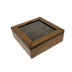 Wooden Glass Tea Box - Light Walnut- 23x23x8cm - Flow Collection