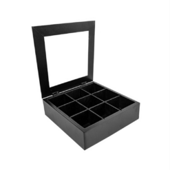 Wooden Glass Tea Box - Black- 23x23x8cm - Flow Collection