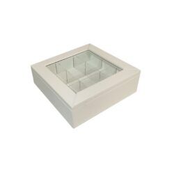 Wooden Glass Tea Box - White- 23x23x8cm - Flow Collection